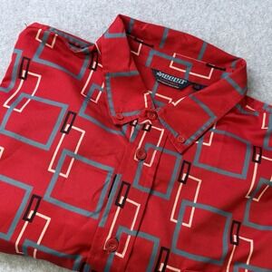 Mecca Shirtworks XXL Red Geometric Print Button Down Hip Hop Streetwear‎